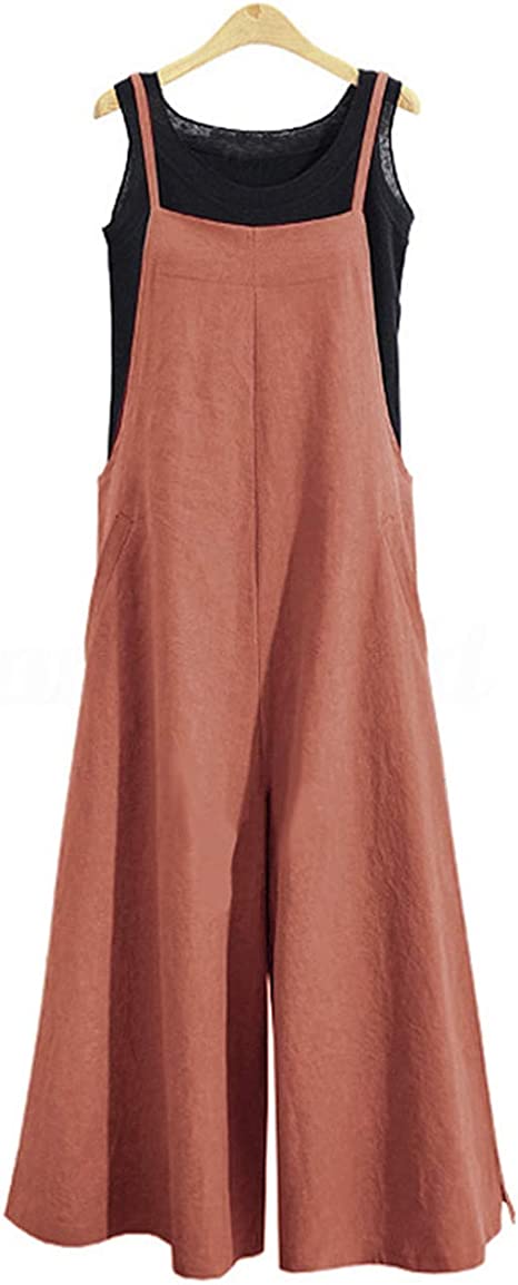 Combinaisons Femme Casual Lâche Longue Salopette Jambe Large Baggy Coton Barboteuses Combinaisons avec Poches